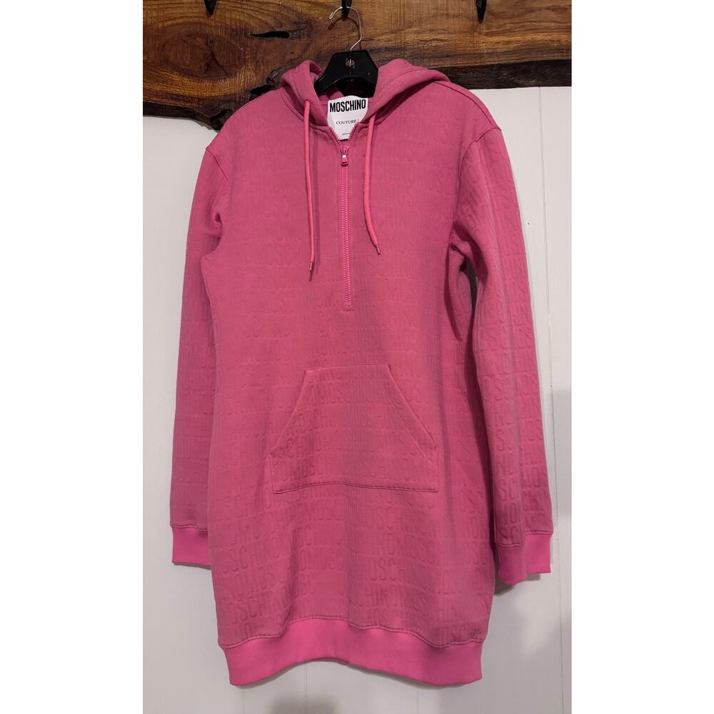 NWT Moschino Couture Pink Logo Sweater Hoodie Dress Size 12